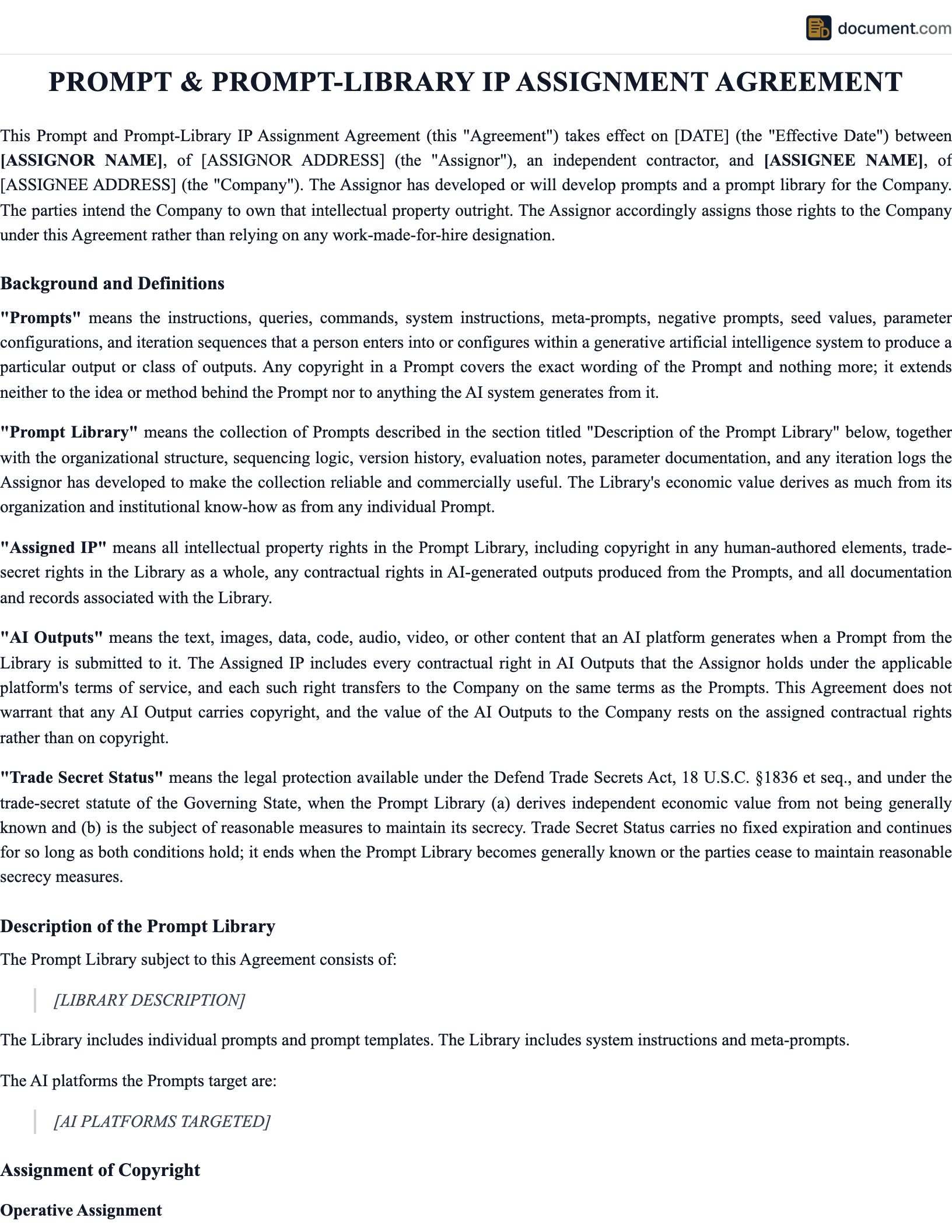 Prompt & Prompt-Library IP Assignment Agreement preview