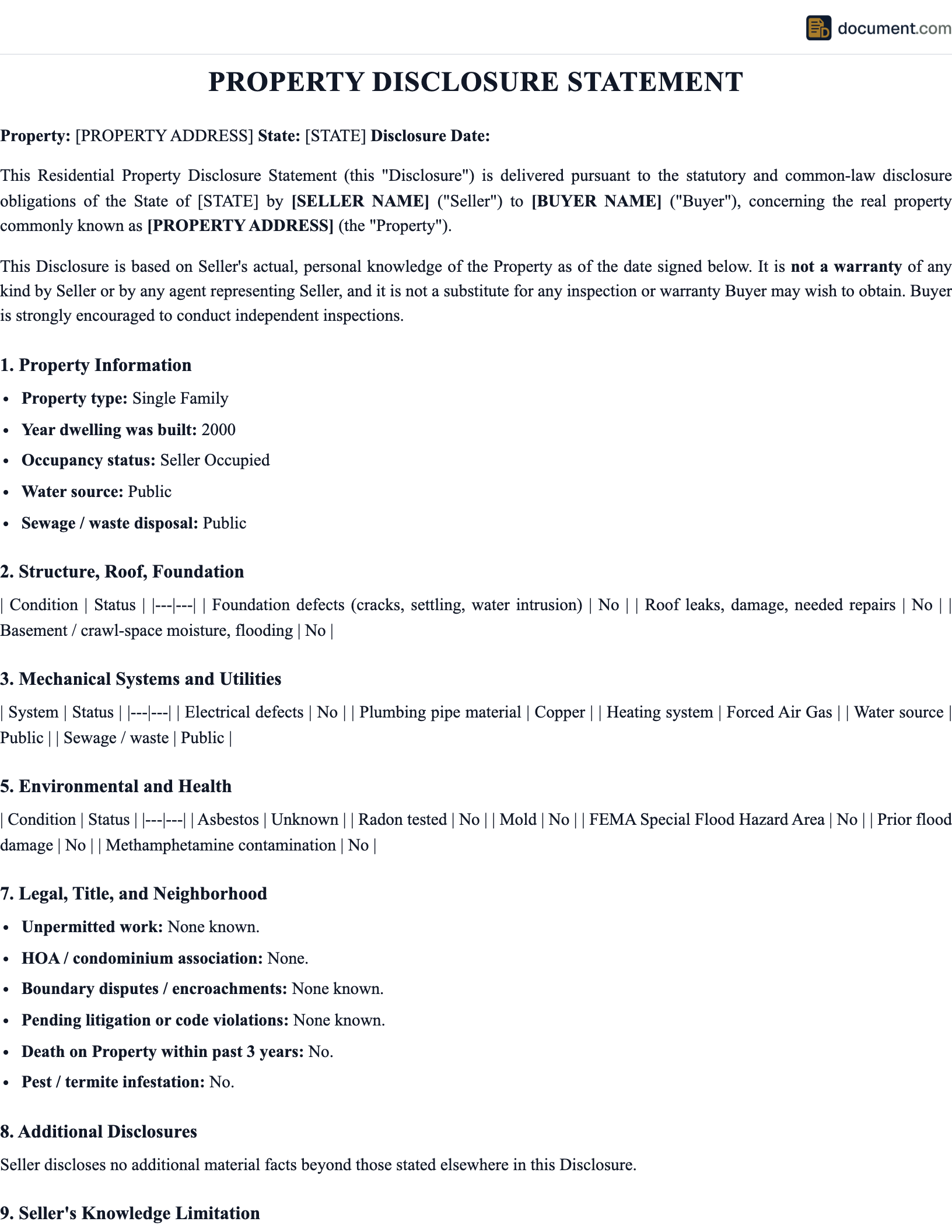 Property Disclosure Statement preview