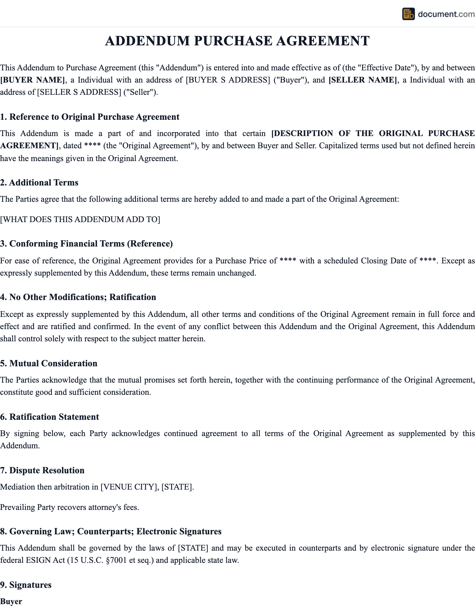 Addendum Purchase Agreement preview