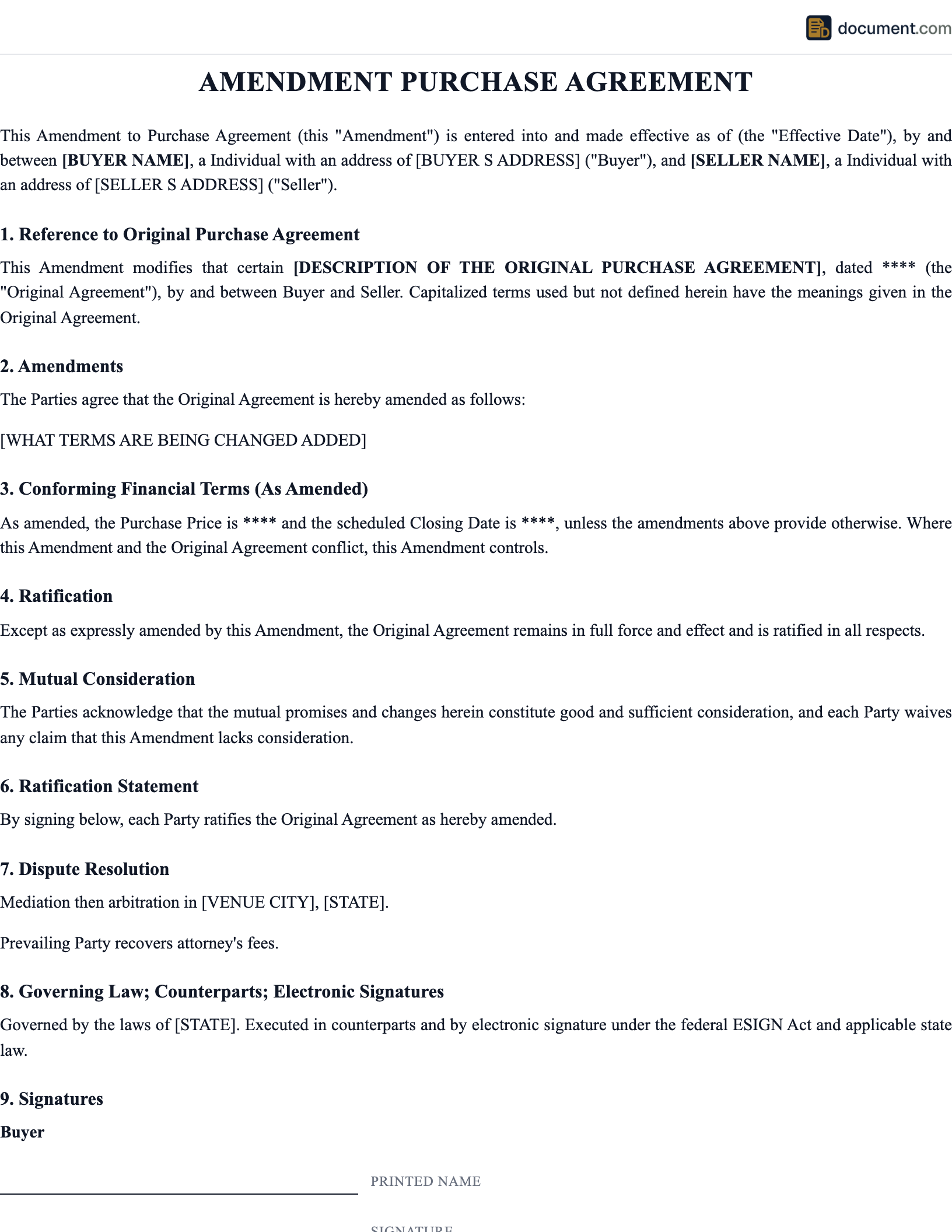 Amendment Purchase Agreement preview