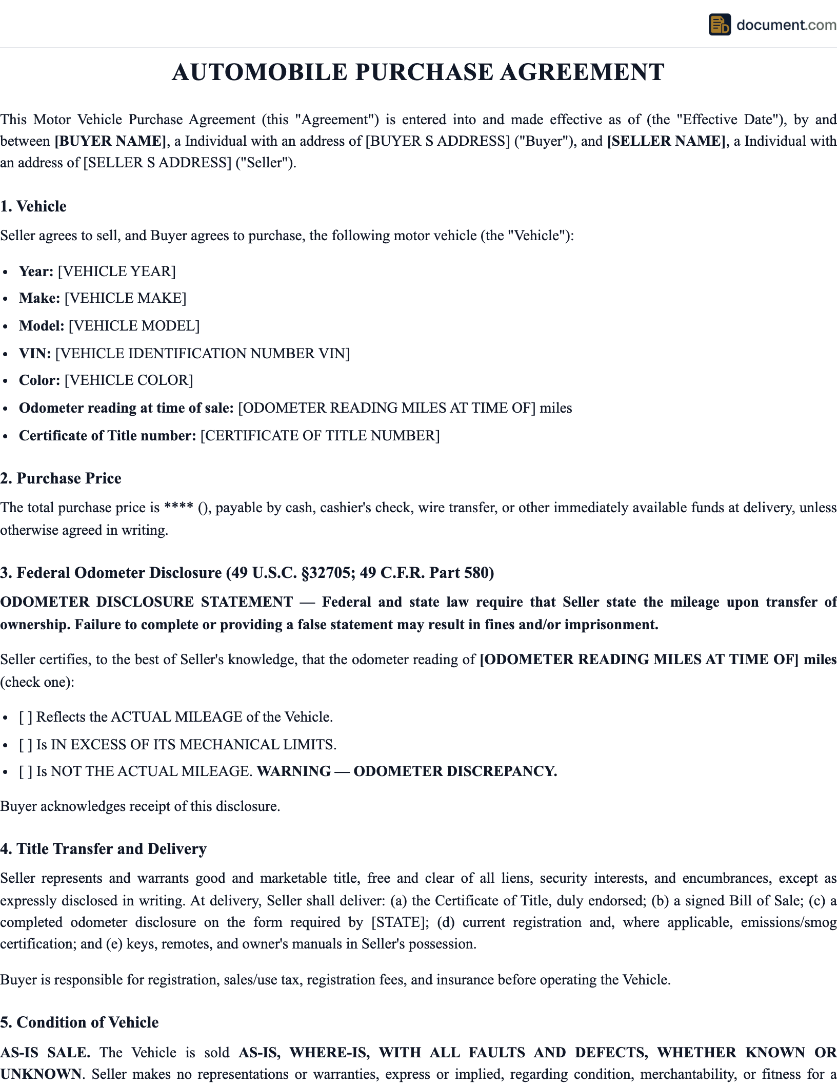 KS Automobile Purchase Agreement preview