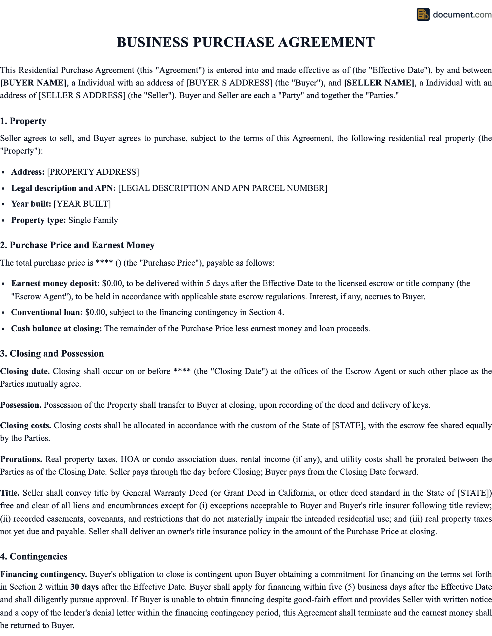 Business Purchase Agreement preview