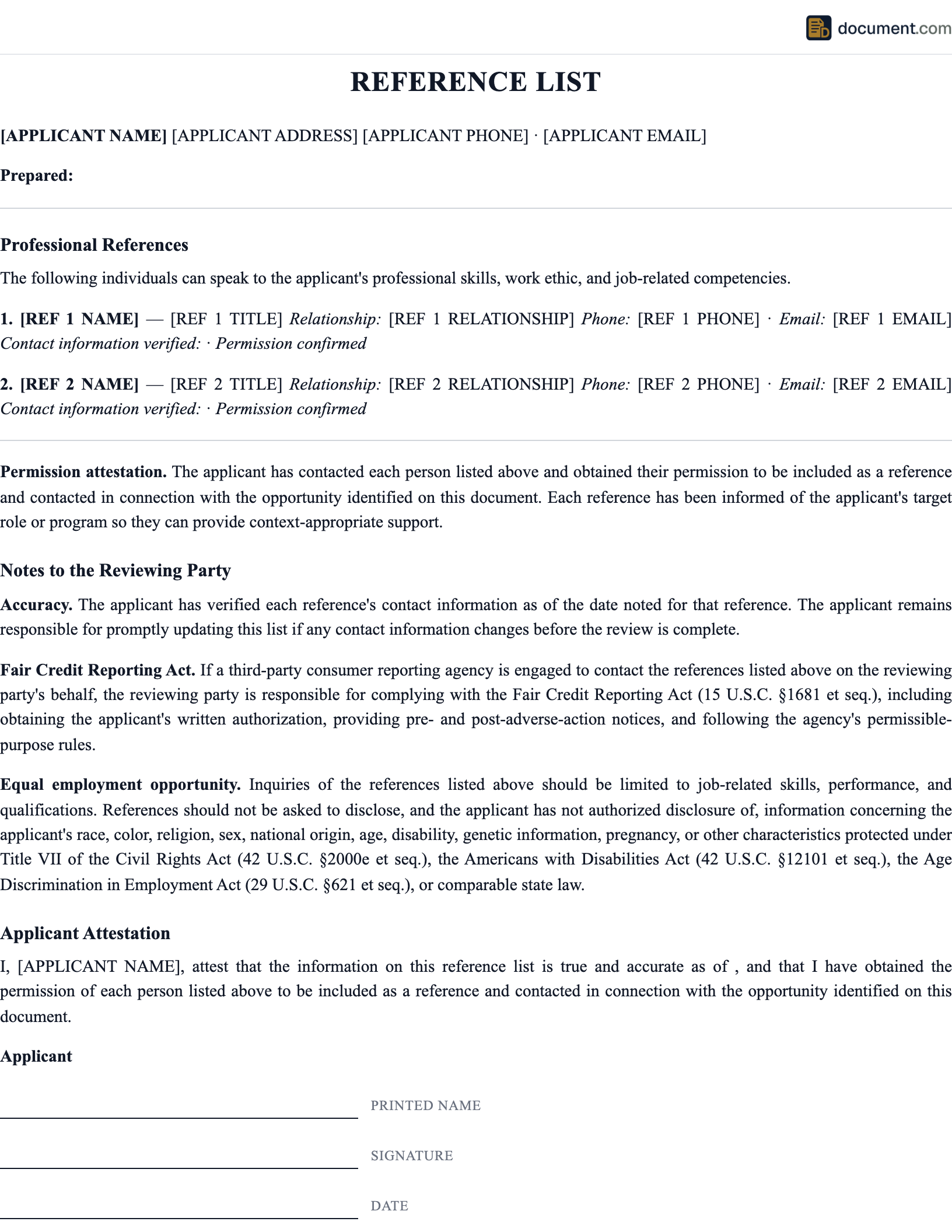 Reference List preview