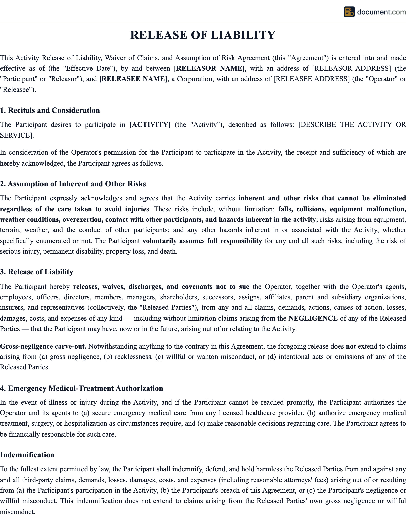 Release of Liability Waiver preview