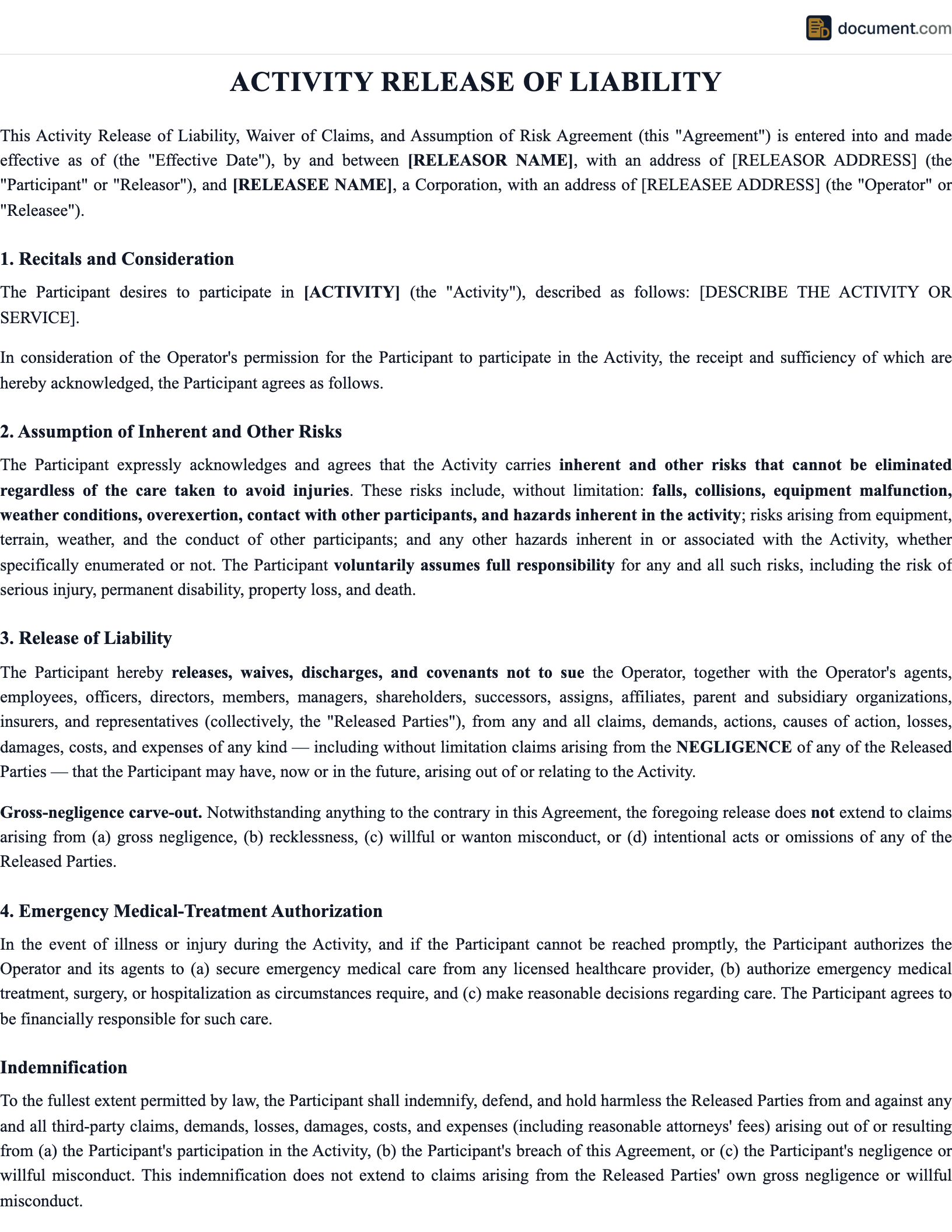 Activity Release of Liability Waiver preview