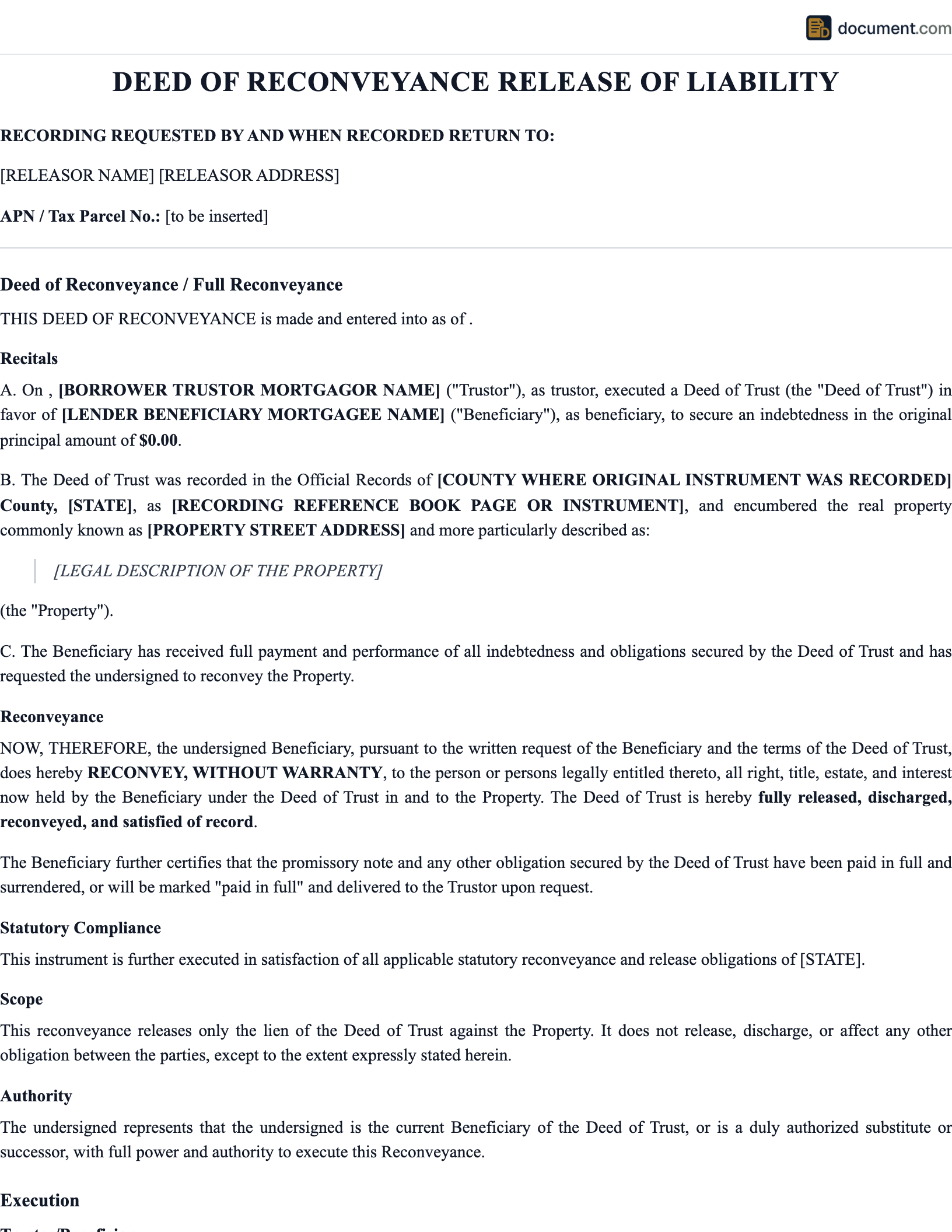 Deed of Reconveyance Release of Liabilit preview