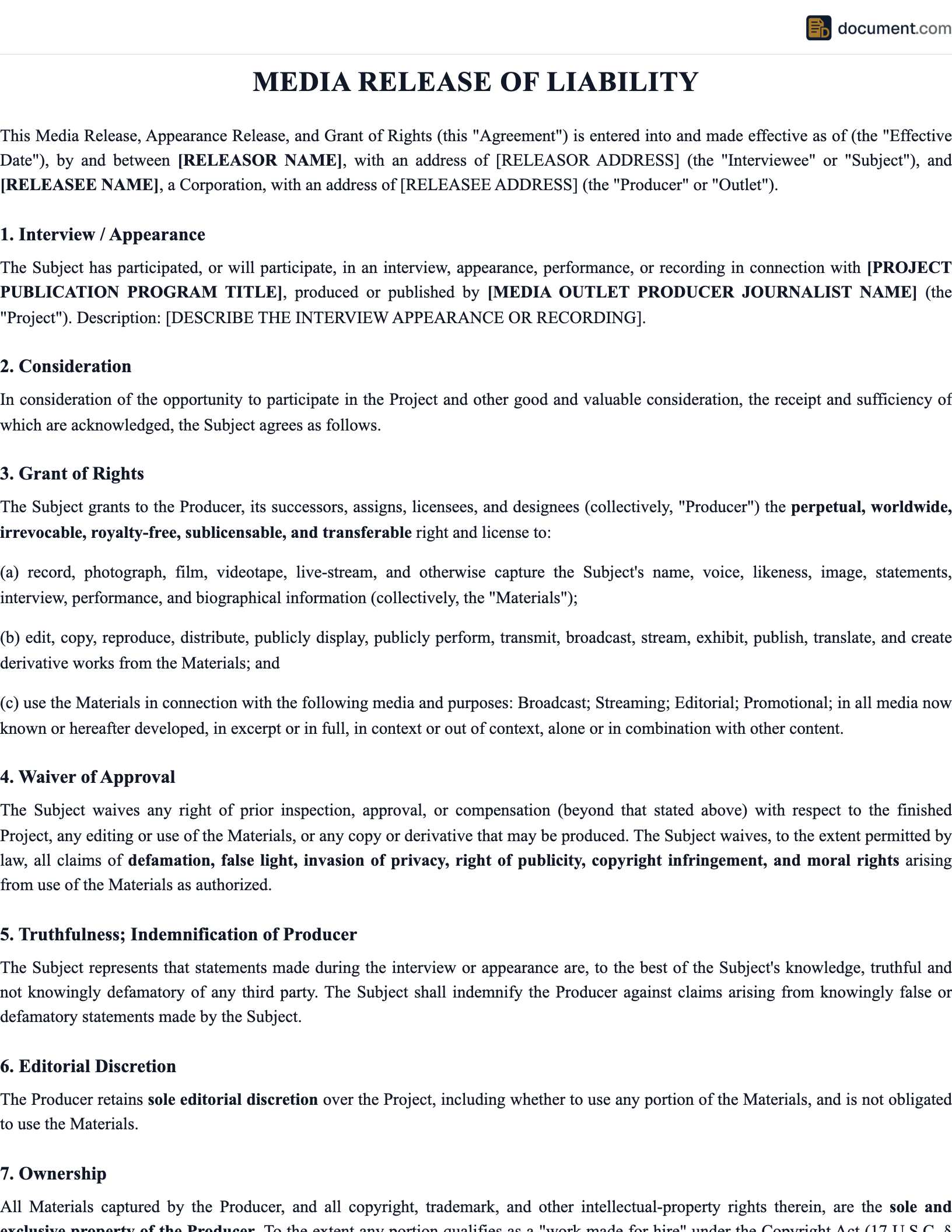 Media Release of Liability Waiver preview