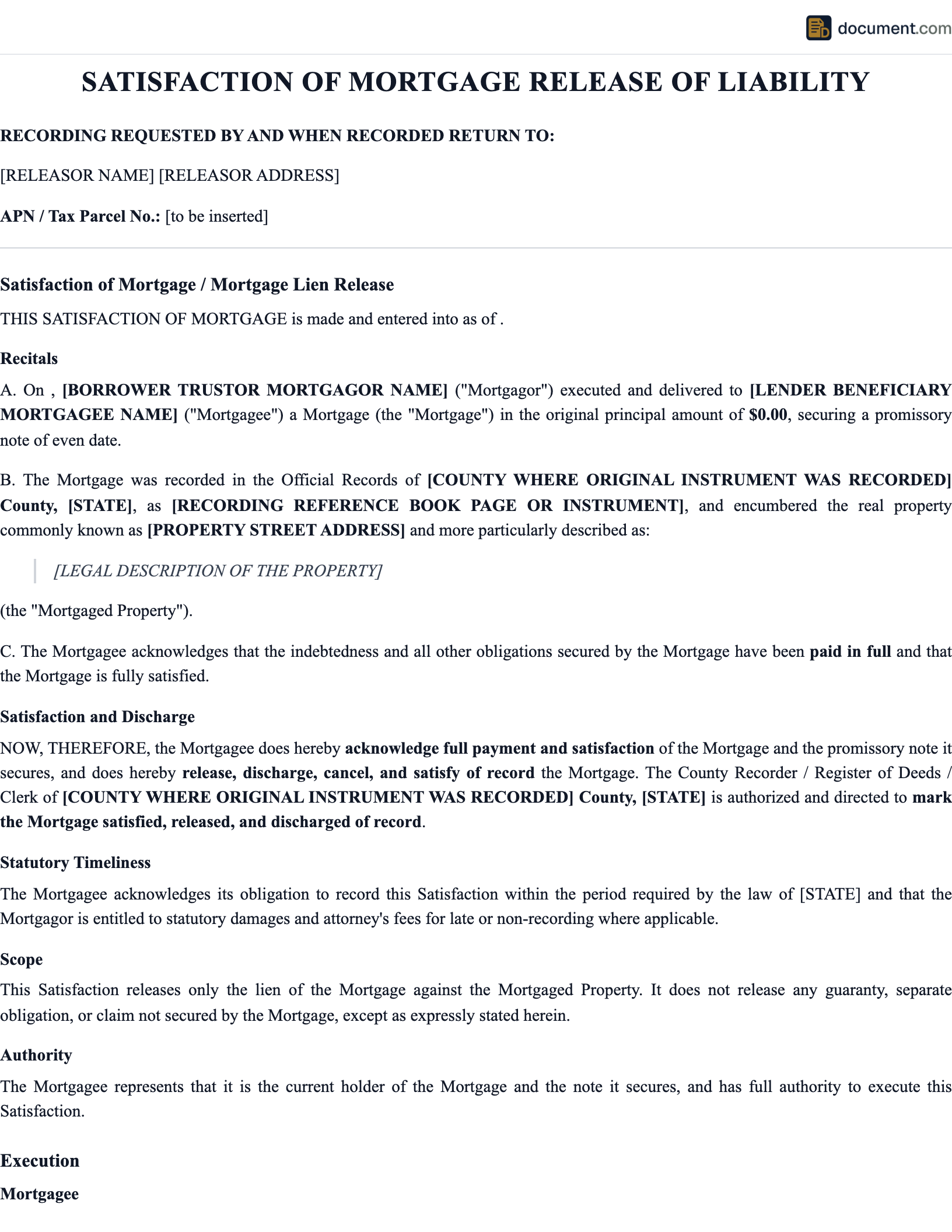 Satisfaction of Mortgage Release of Liab preview