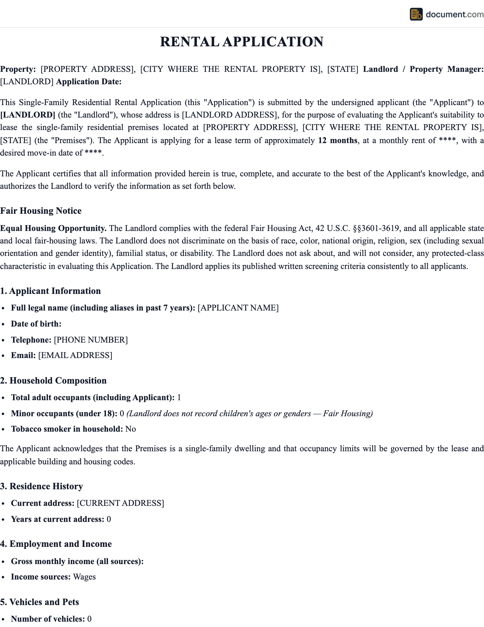 Rental Application preview