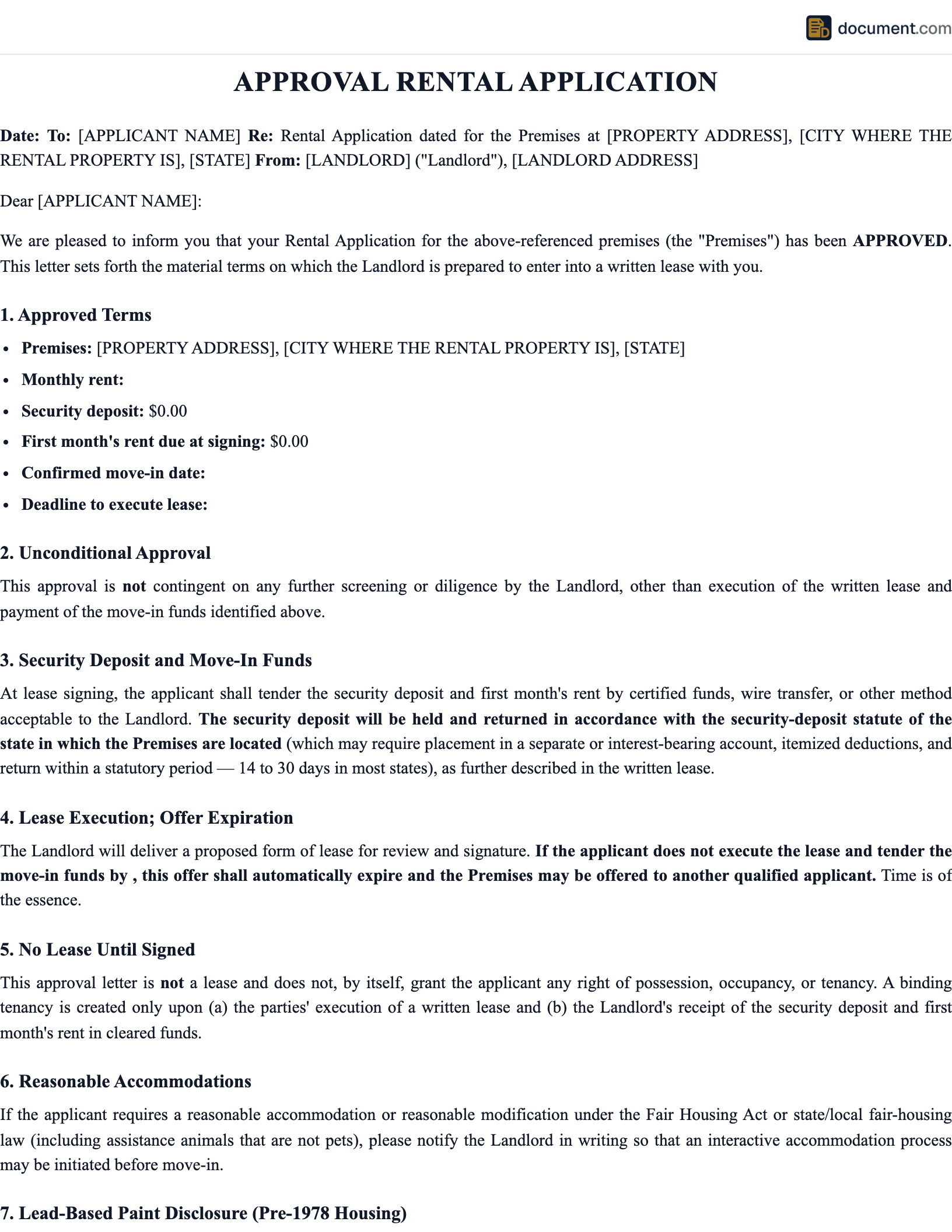 Approval Rental Application preview