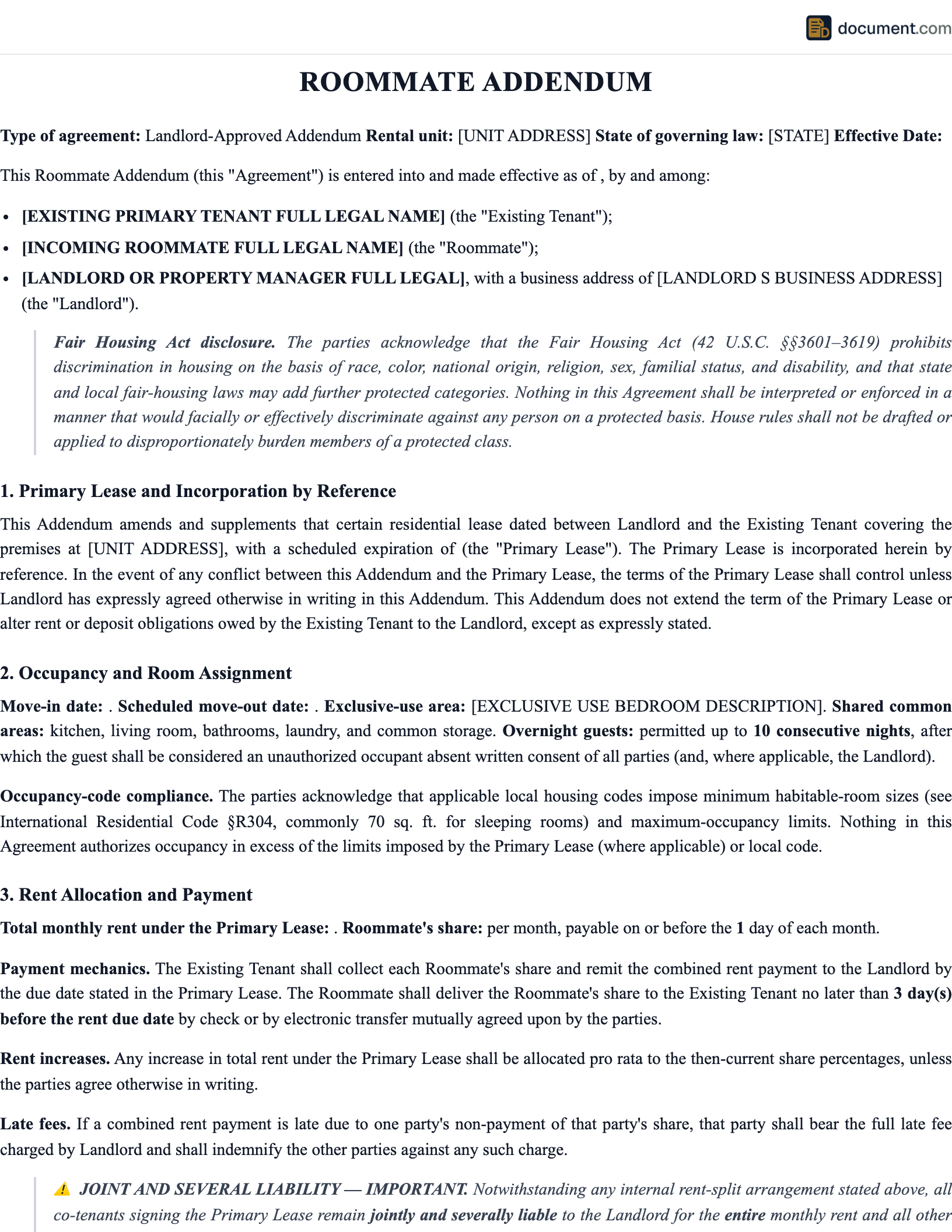 Roommate Addendum preview