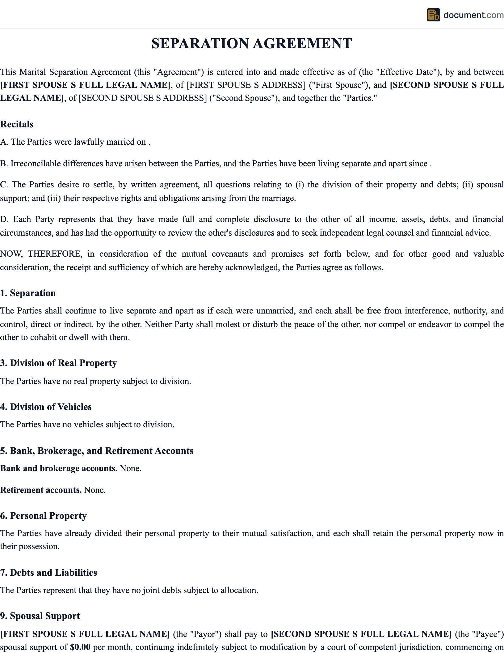 Separation Agreement preview