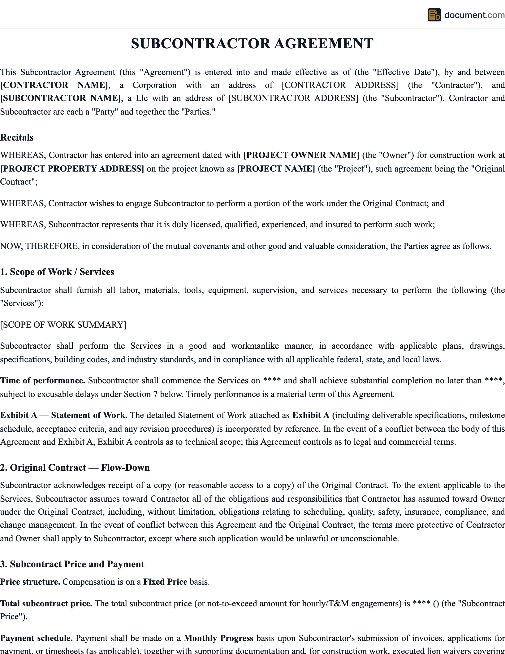 Subcontractor Agreement preview