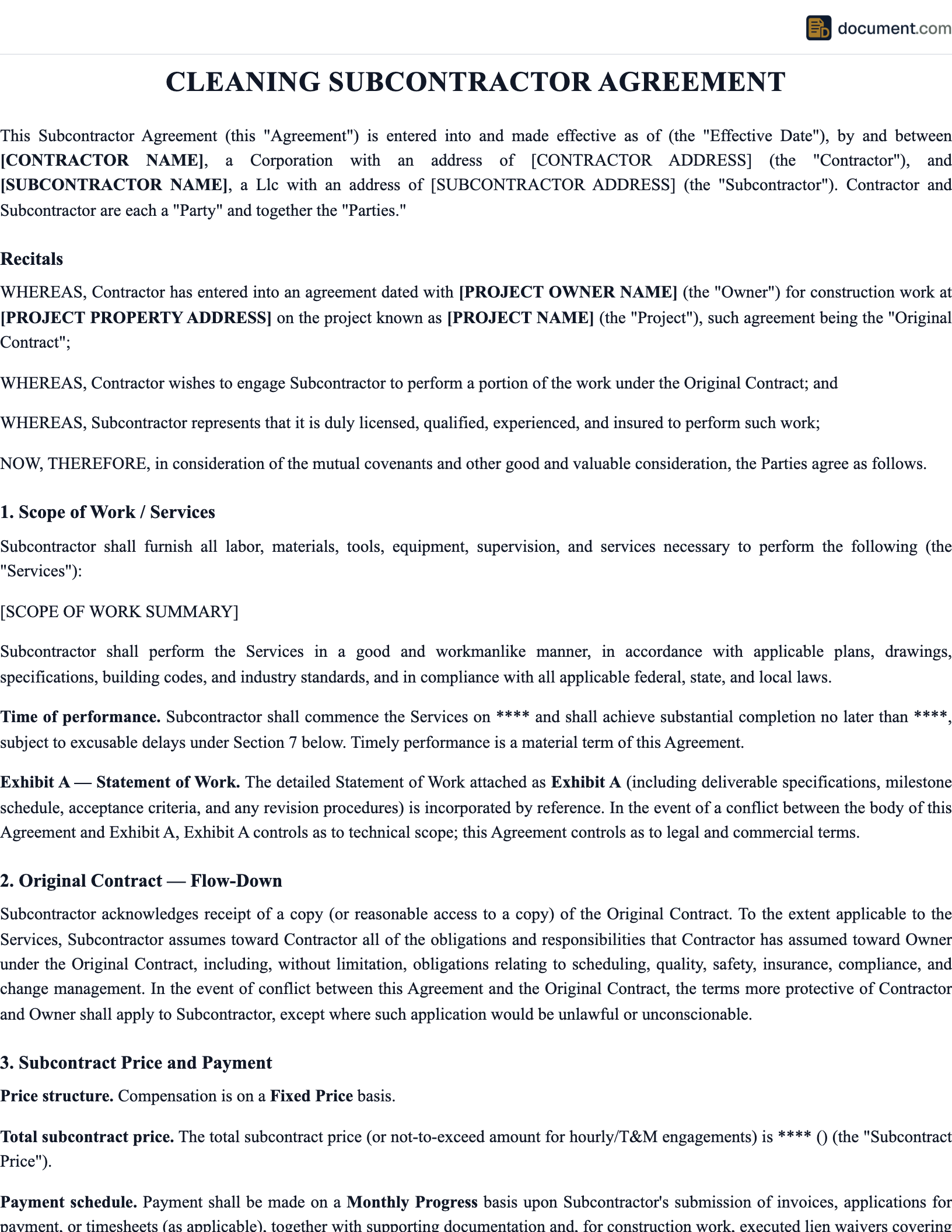Cleaning Subcontractor Agreement preview