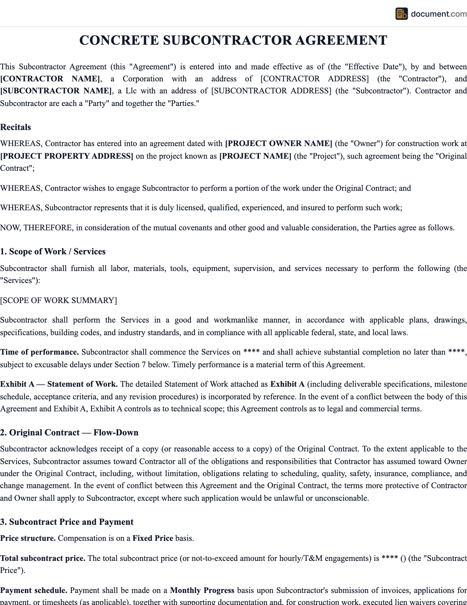 Concrete Subcontractor Agreement preview