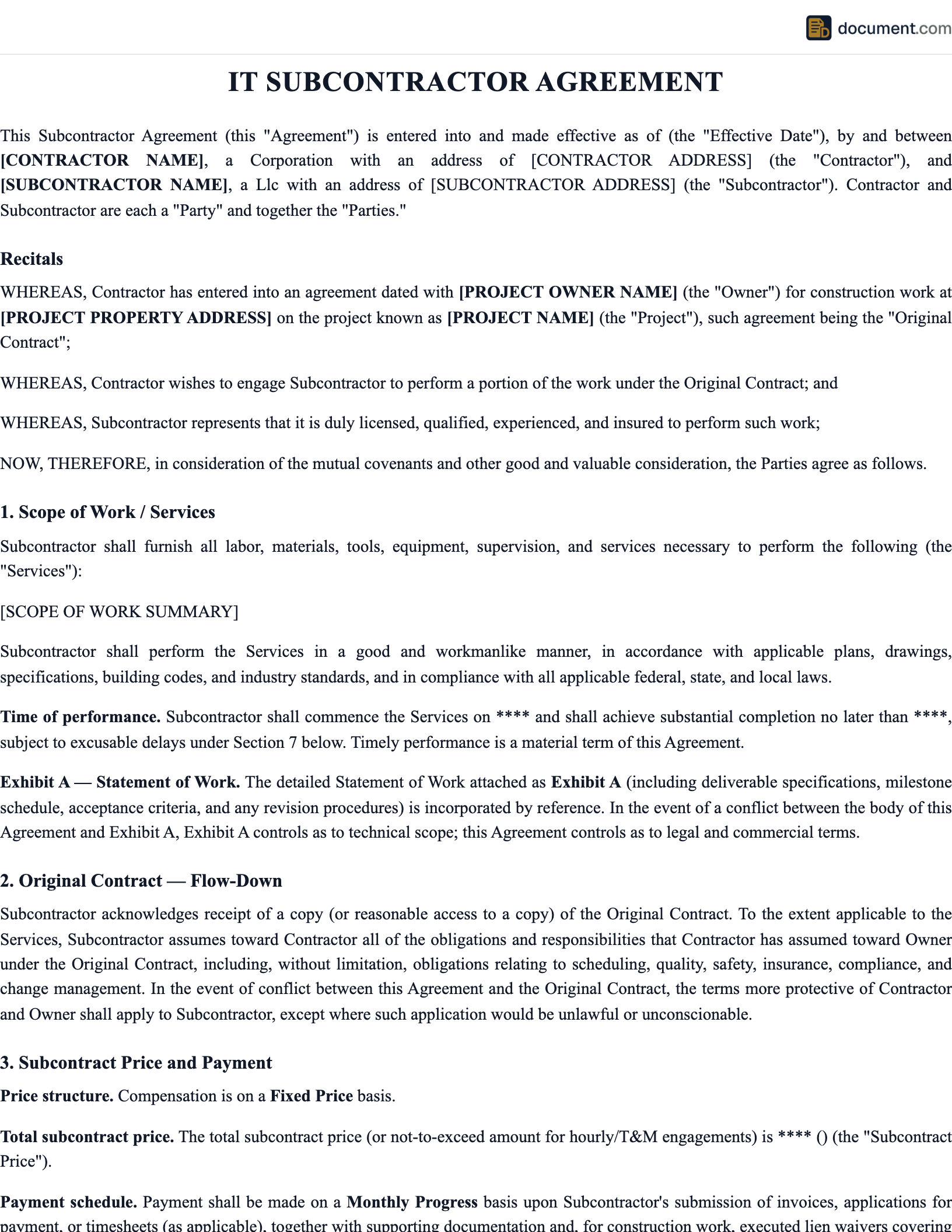 IT Subcontractor Agreement preview