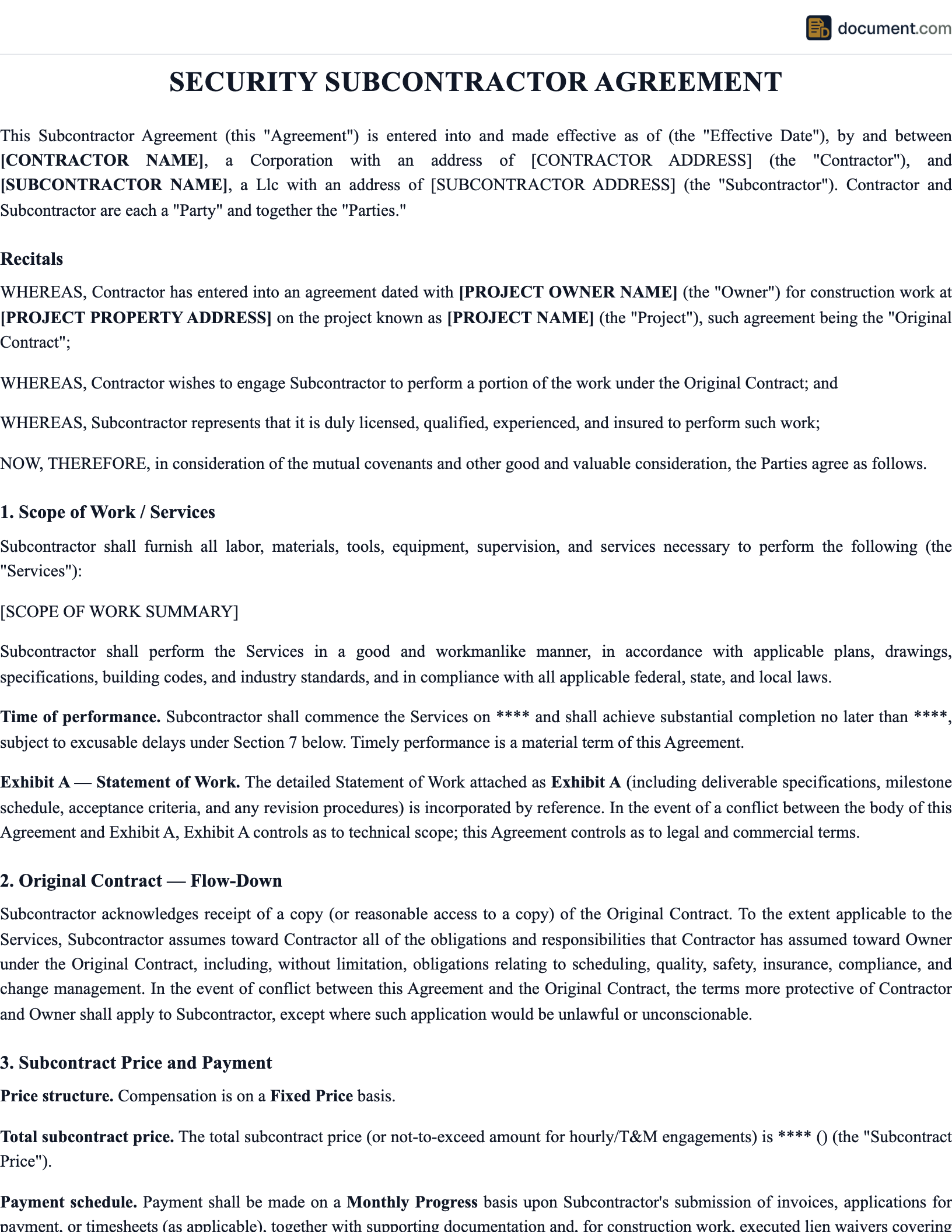 Security Subcontractor Agreement preview