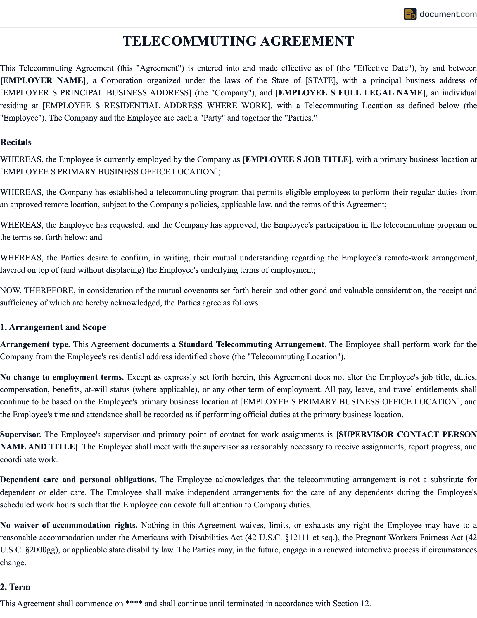 Telecommuting Agreement preview