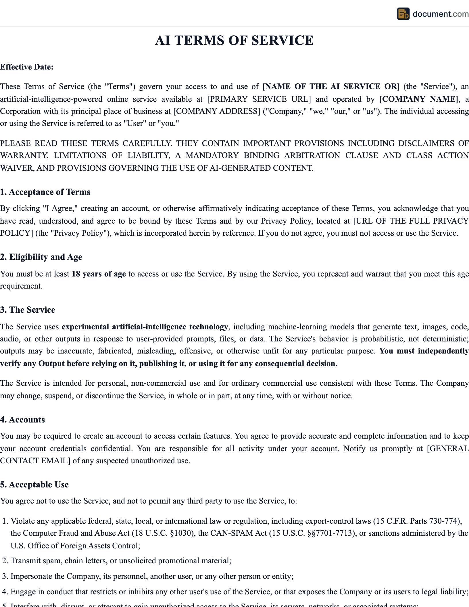 Website Terms of Use preview