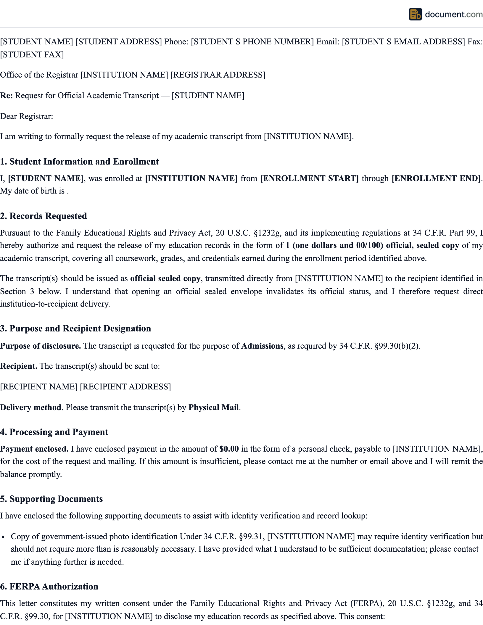 Transcript Request preview