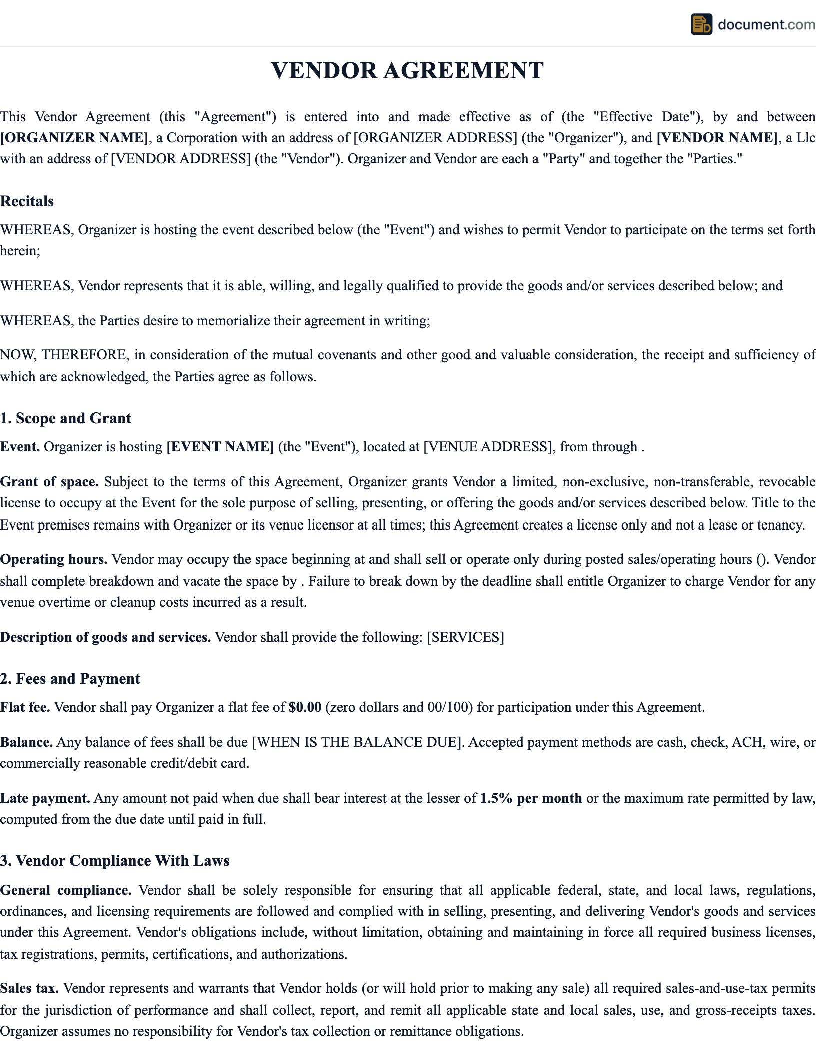 Vendor Agreement preview